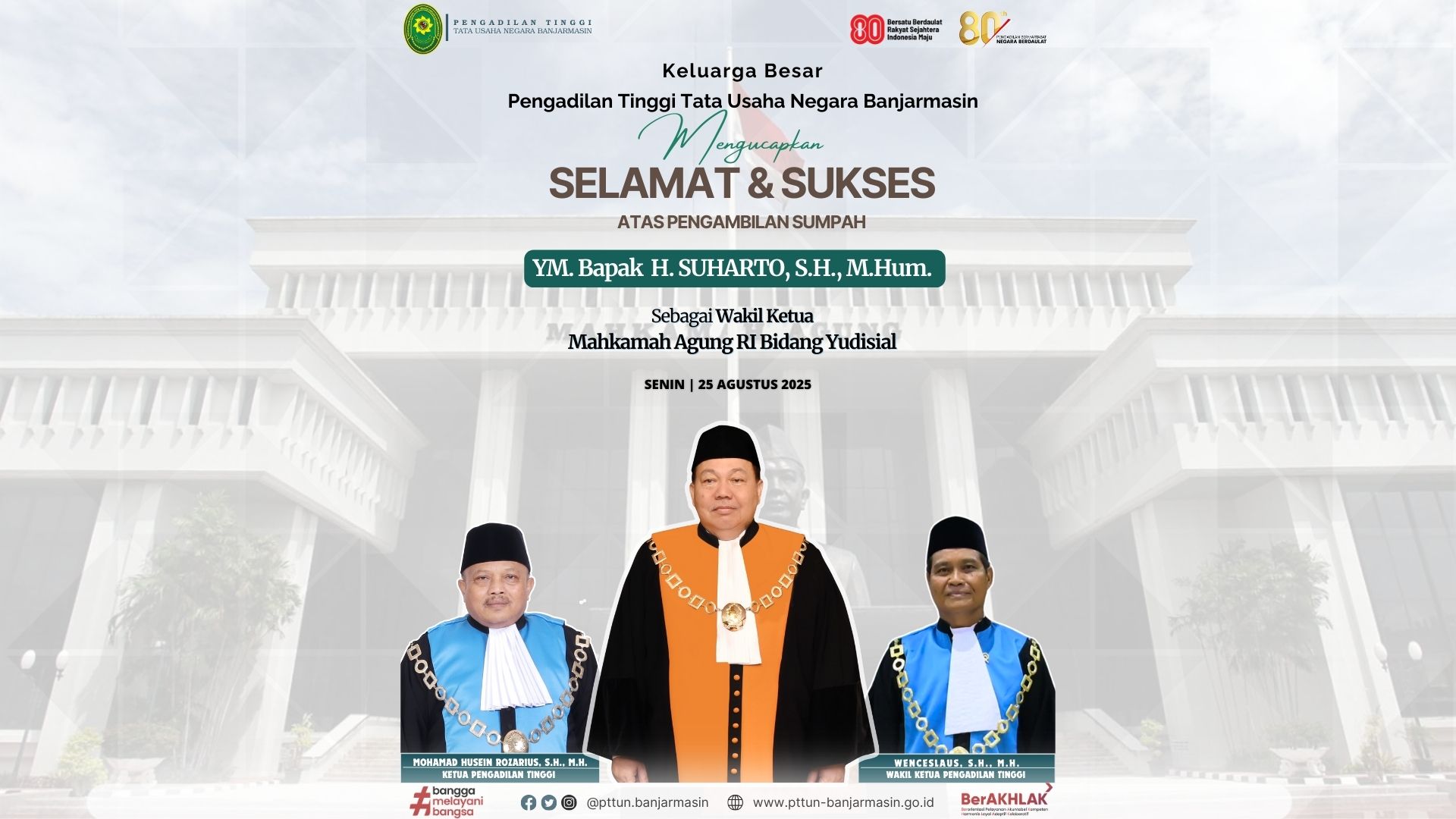 SELAMAT ATAS PENGAMBILAN SUMPAH YM. BAPAK H.SUHARTO, S.H, M.Hum.